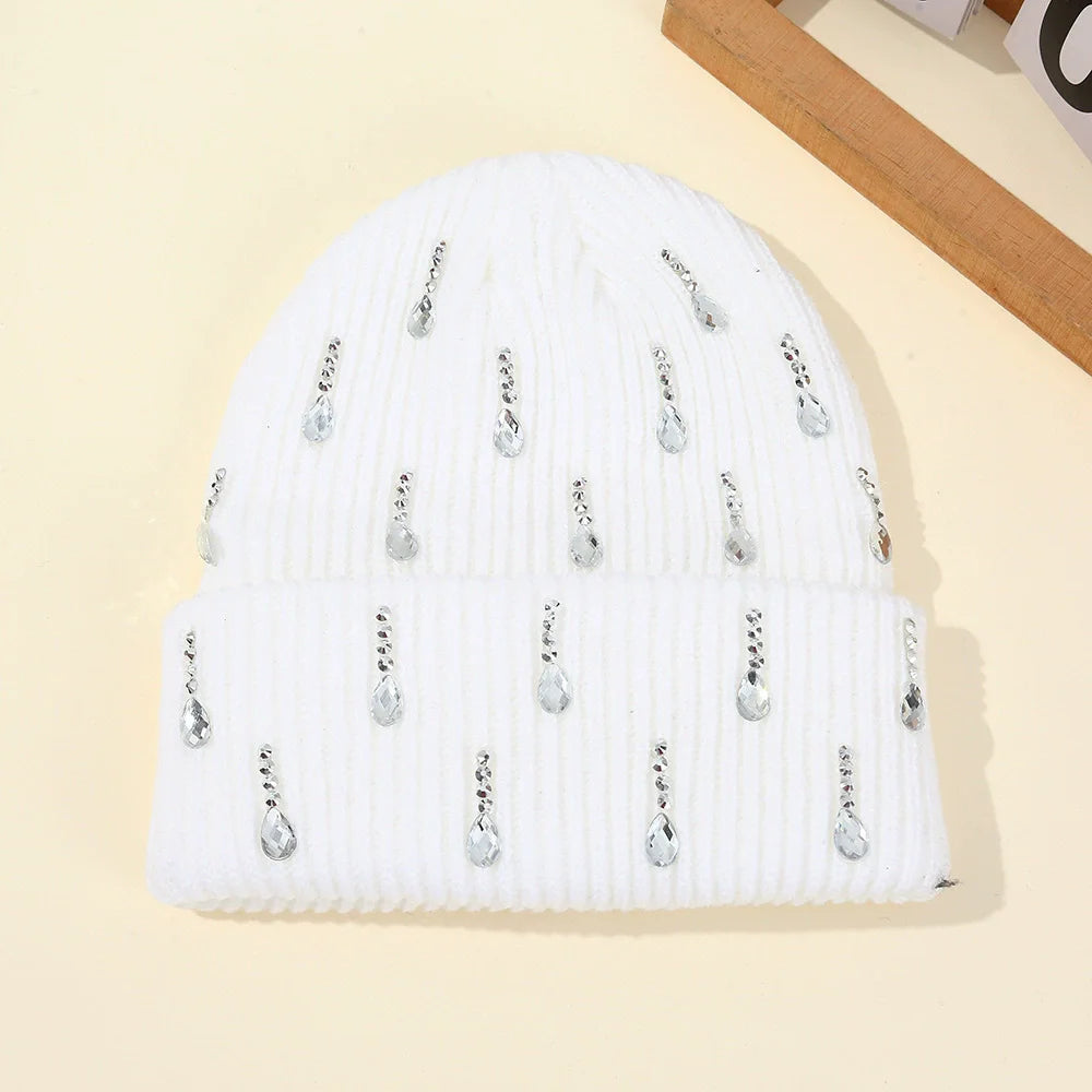 Rhinestone Knit Beanie for Women – Crystal Embellished Winter Hat