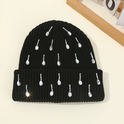 Rhinestone Knit Beanie for Women – Crystal Embellished Winter Hat