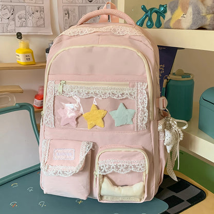 Lace Trim Girls School Backpack – Cute Large Capacity Student Bag