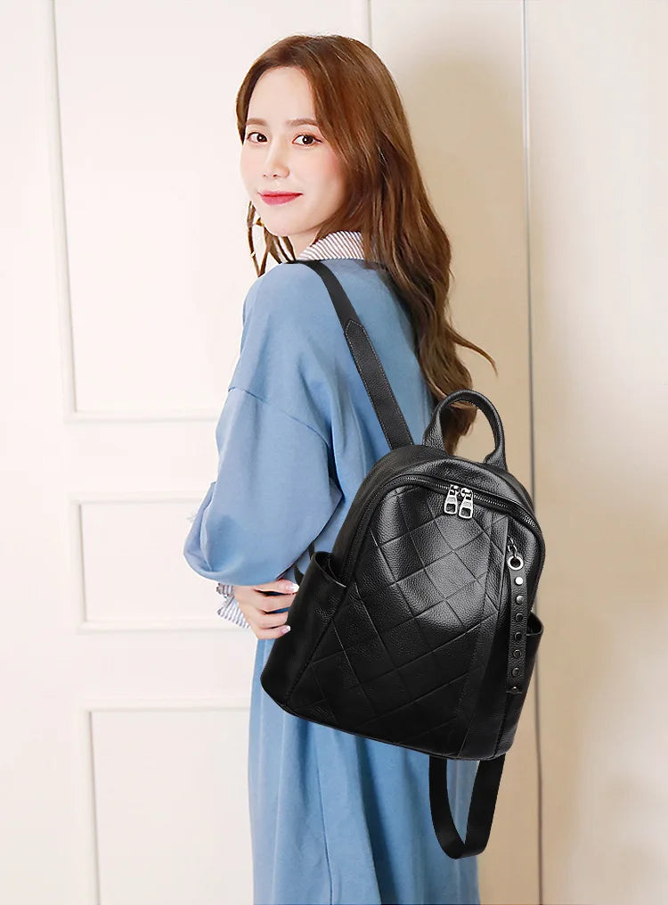 Genuine Leather Women's Backpack – Quilted Luxury Design