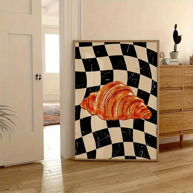 Croissant Checkerboard Canvas Wall Art Print – Kitchen Decor