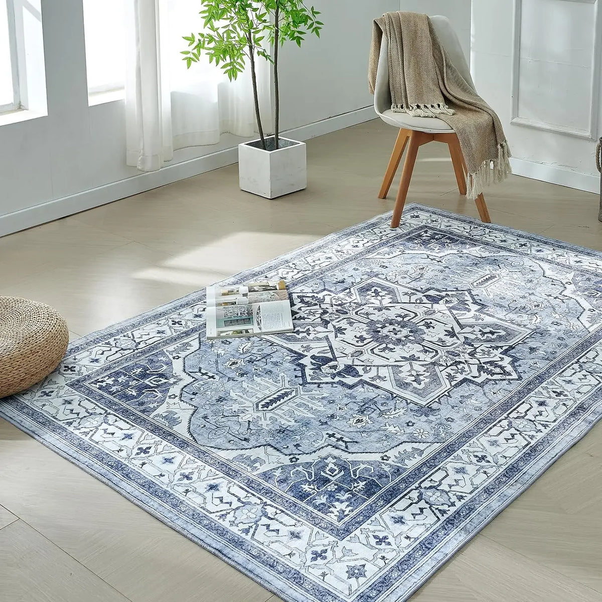 Bohemian Vintage Area Rug – Stain-Resistant Persian Medallion Carpet
