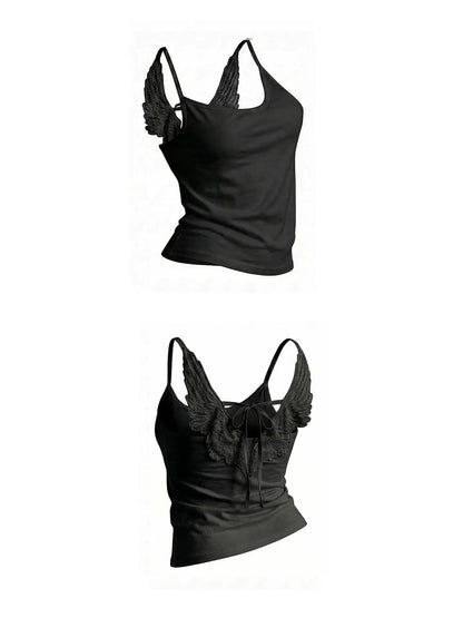 Y2K Angel Wings Vest & Denim Shorts Set – Punk Streetwear
