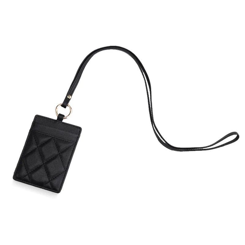 Leather ID Badge Card Holder Lanyard for Women