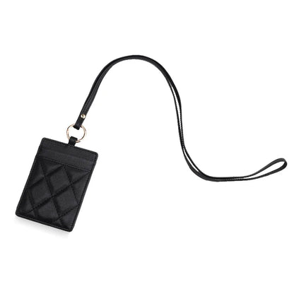 Leather ID Badge Card Holder Lanyard for Women