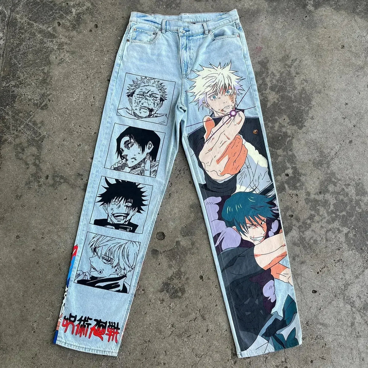 Anime Print Baggy Jeans – Y2K Wide Leg Streetwear Denim Pants