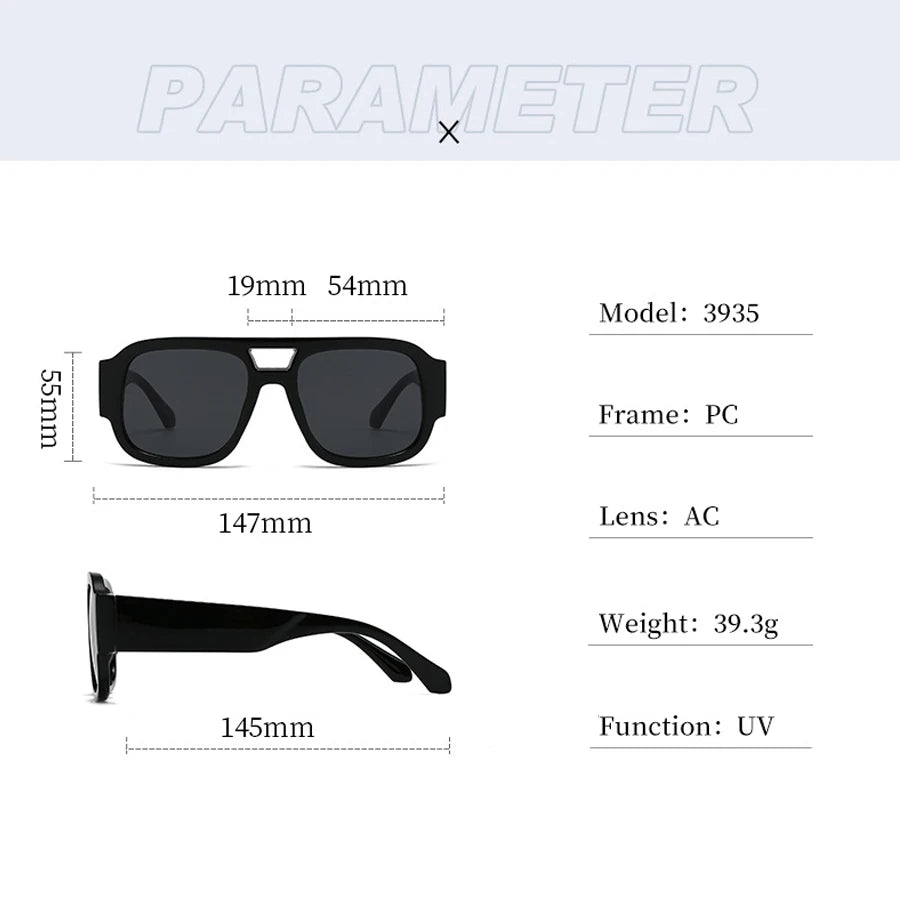 Double Bridges Square Sunglasses Women Candy Color Retro Wide Legs Men Sun Glasses Shades Uv400