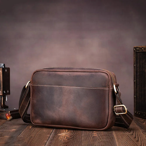 Men's Vintage Leather Crossbody Bag - Genuine Cowhide Shoulder Messenger