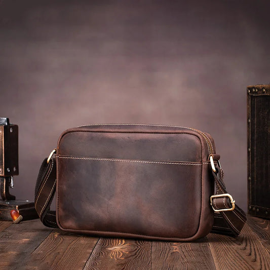 Men's Vintage Leather Crossbody Bag - Genuine Cowhide Shoulder Messenger