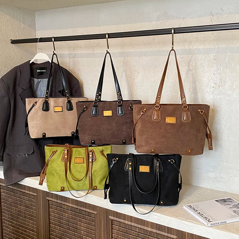 Women PU Suede Shoulder Bag Winter Retro Soft Tote Bag