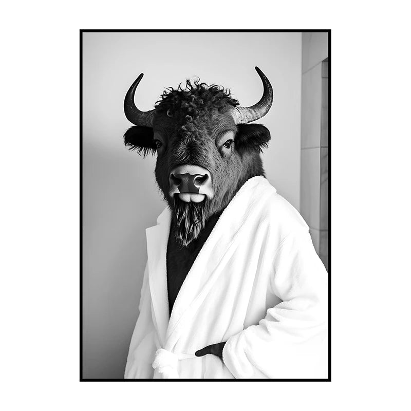 Funny Animal Bathroom Wall Art Poster – Quirky Wildlife in Bathrobe Print