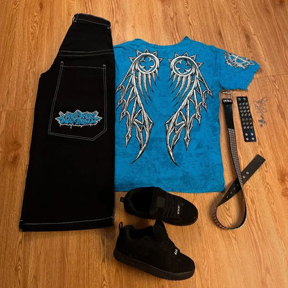 Y2K Men's Streetwear Set – Graphic Embroidered Shorts, Tops & Tracksuits