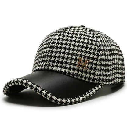Houndstooth Baseball Cap – Warm Windproof Adjustable Hat