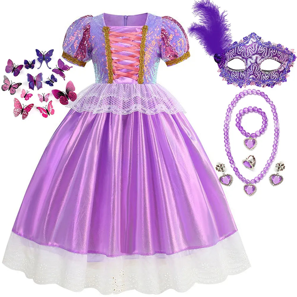 Rapunzel Purple Puffy Dress With Accessories