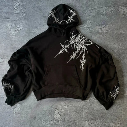 Y2K Gothic Graphic Hoodie Women Harajuku Streetwear Loose Zip-Up Sweatshirt