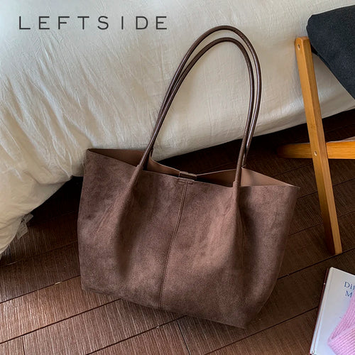 Faux Suede Large Tote Shoulder Bag for Women – Retro Soft Luxury