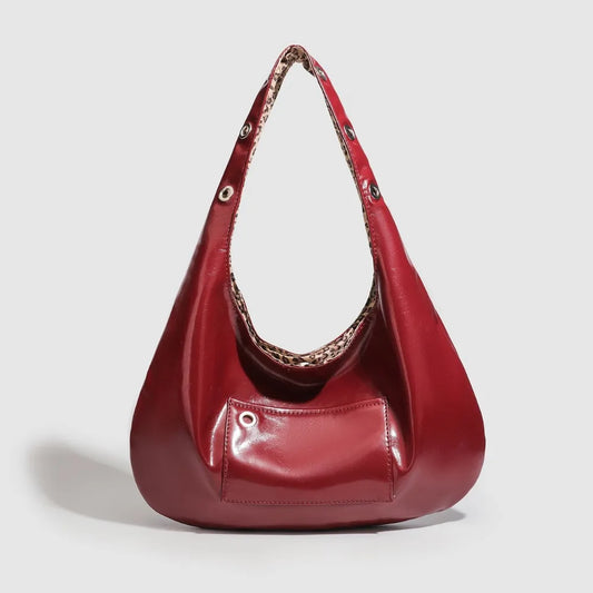 Wine Red Large Capacity Tote Bag For Women's Leopard Printed