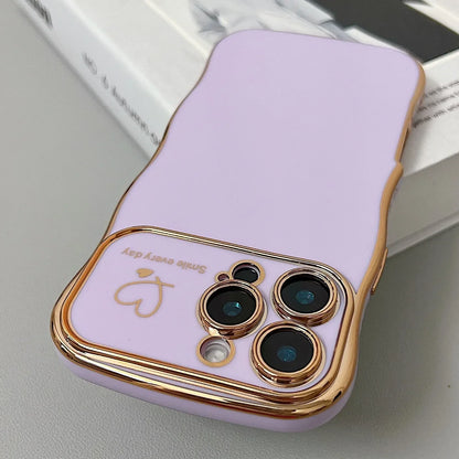 Electroplating Wave Heart iPhone Case – Gold Plated TPU Cover