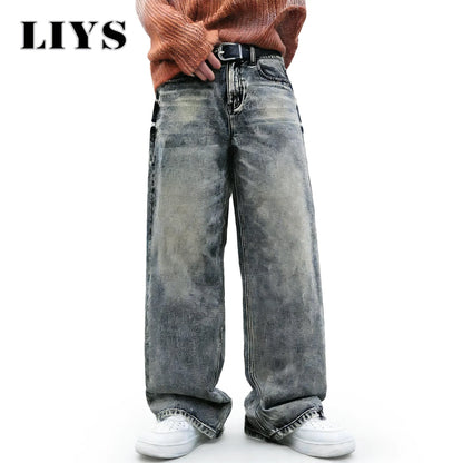 Baggy Wide Leg Jeans – Unisex Washed Streetwear Denim