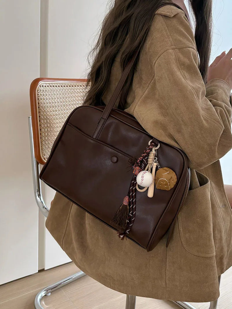 Retro Coffee Shoulder Bags Wallet Women Pu Leather Soft Bagutte Bag