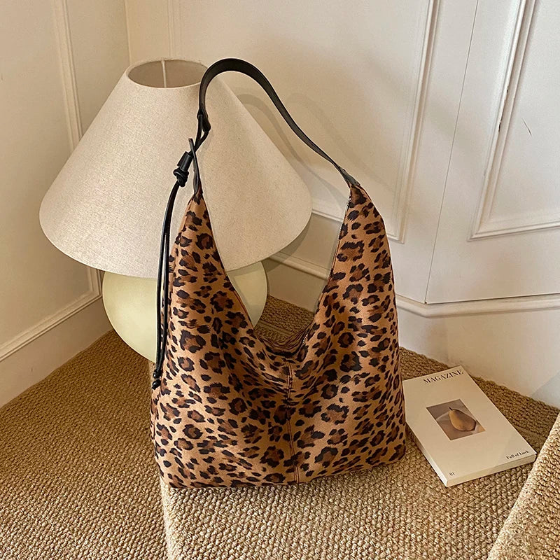 Leopard Print Shoulder Bag – Women's Large Suede Hobo Tote