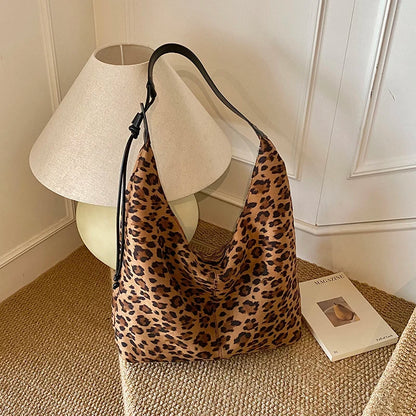 Leopard Print Shoulder Bag – Women's Large Suede Hobo Tote