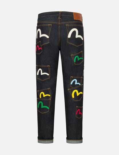 Mens Jeans Print Waist Straight Leg Denim Pants Harajuku Unisex Loose Fit Tapered Casual Streetwear