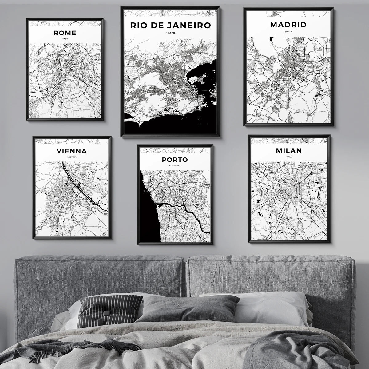 World City Map Wall Art Print – Black & White City Poster