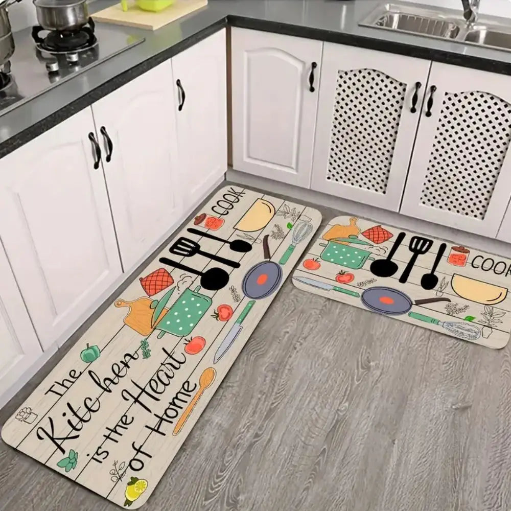 Kitchen Floor Mat Set – Wood-Grain Print, 2-Piece Home Decor Rug