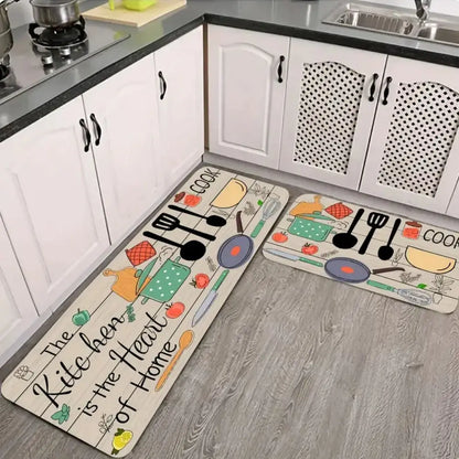 Kitchen Floor Mat Set – Wood-Grain Print, 2-Piece Home Decor Rug