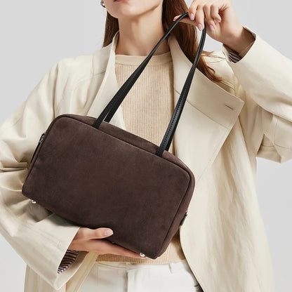 Suede Leather Boston Crossbody Bowling Tote Bag