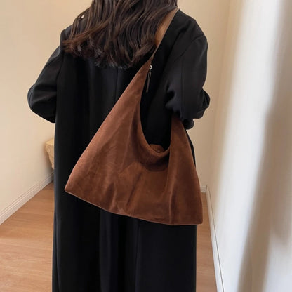 Women Suede Shoulder Bag with Zipper Hobo Bags