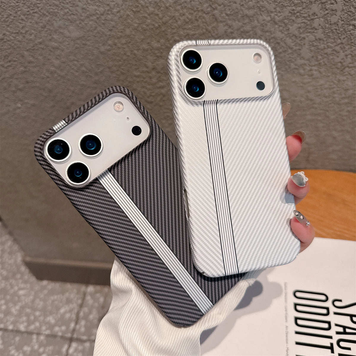 Carbon Fiber Stripe Hard iPhone Case – Kevlar Texture Cover