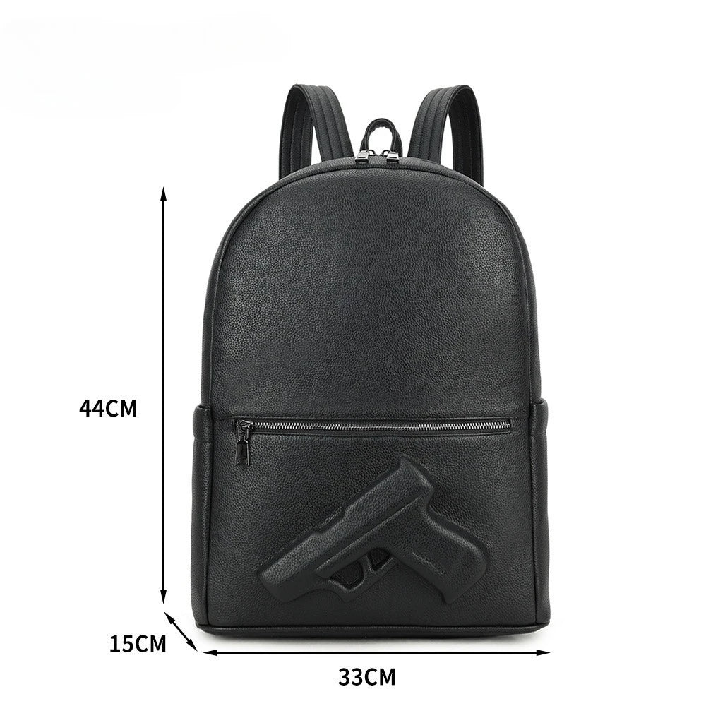 Genuine Leather Men's Backpack with Embossed Detail