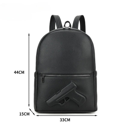 Genuine Leather Men's Backpack with Embossed Detail