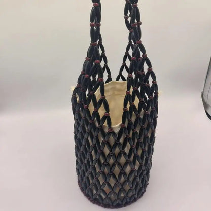 Summer Handmade Beaded Shoulder Bag Hollow-out Wooden