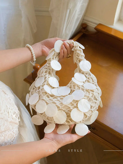 Handwoven Shell Bead Beach Bag – Boho Clutch Tote