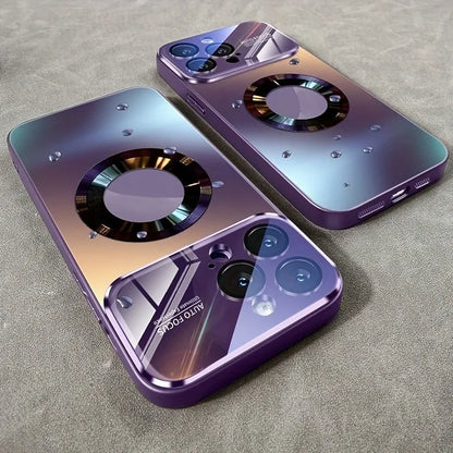 Magnetic Wireless Charging Phone Case – Titanium Metallic Glass for iPhone 11–16