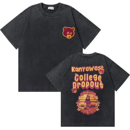 College Dropout Bear Graphic T-Shirt – Washed Vintage Streetwear Tee