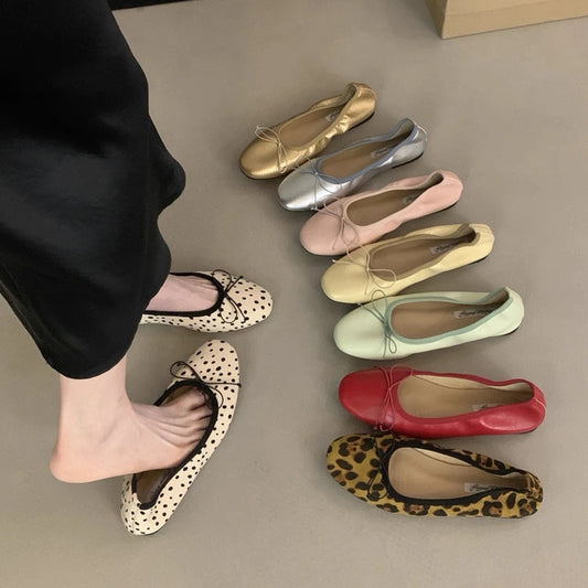 Women's Ballet Flat Shoes with Bow – Elegant Slip-On Flats