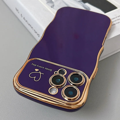 Electroplating Wave Heart iPhone Case – Gold Plated TPU Cover