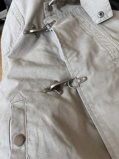Mens Jacket Harajuku American Vintage Streetwear Buckle Short Workwear Coat Stand Collar Loose Fit