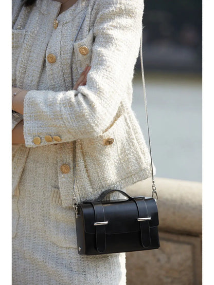 Vintage Black Square Bag Women Pu Leather Chain