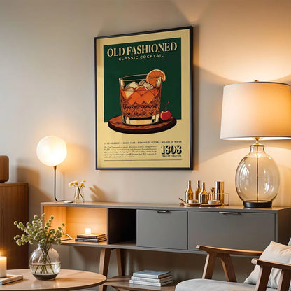 Old Fashioned Cocktail Retro Bar Poster | Classic Cocktail Canvas Wall Art