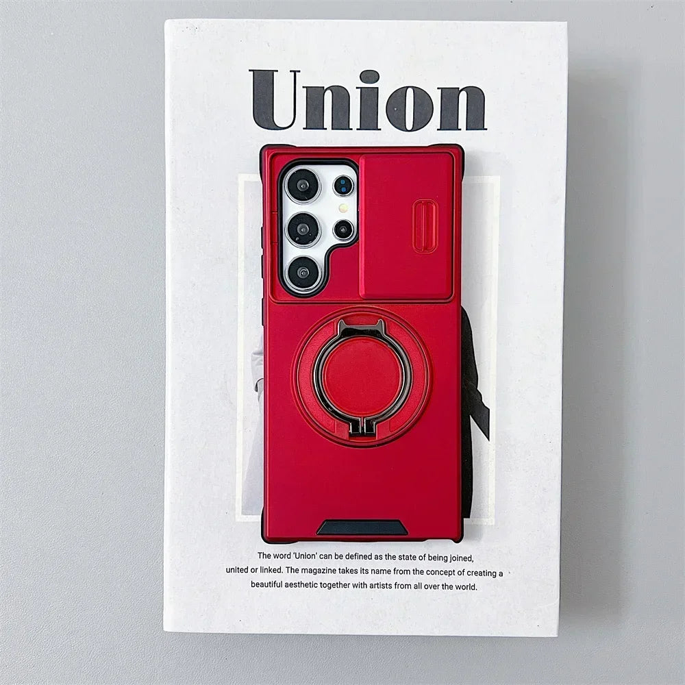 Slide Camera Cover Magnetic Ring Stand Samsung Case