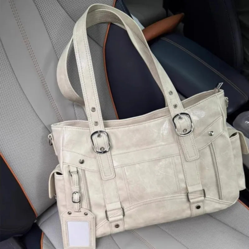 Hot Girl Vintage Studded Tote Bag Women Leather Textured