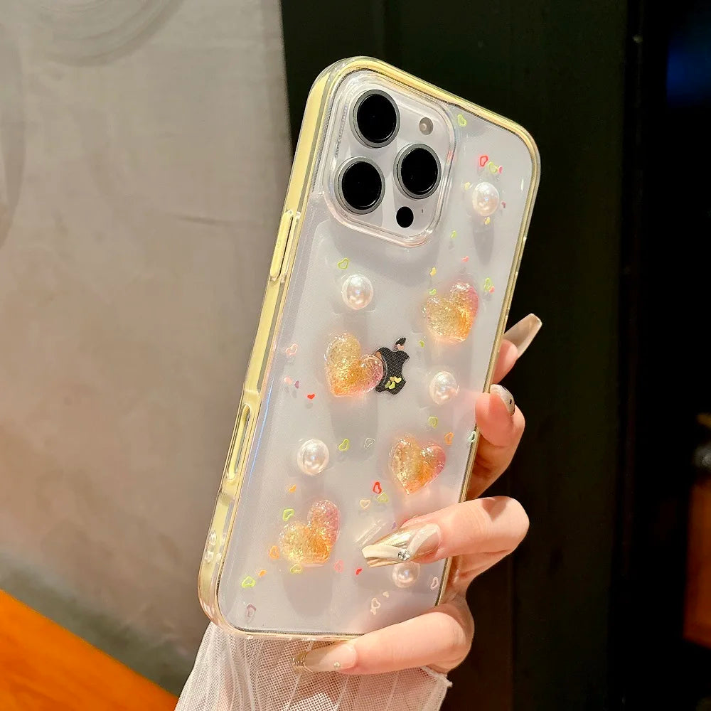 3D Cherry Love Heart iPhone Case – Cute Epoxy Shockproof Cover