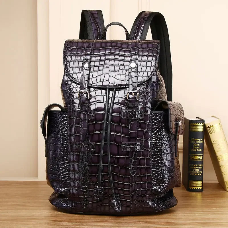Genuine Leather Alligator Backpack for Men – 15.6" Laptop Bag
