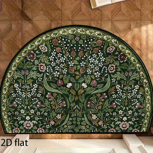 Vintage Floral Half-Circle Doormat – Indoor Outdoor Welcome Rug