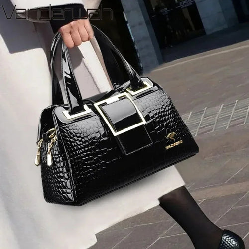 Luxury Patent Leather Tote Bag with Gold Hardware